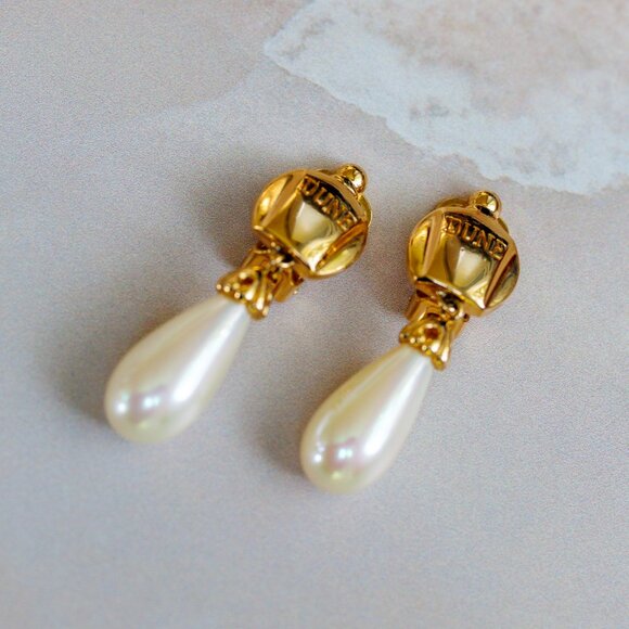 Vintage Rare Christian Dior Dune clip-on earrings with faux pearls - Picture 2 of 7